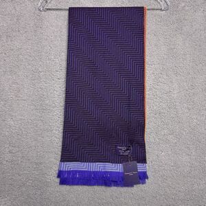 Seaward & Stearn Super Fine Wool Scarf 70"x18” Scotland Orange Purple Geometric